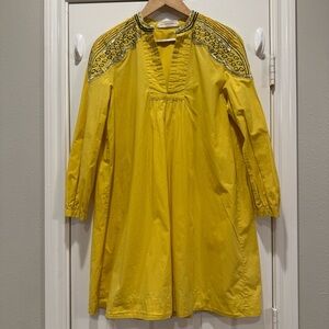 Purificacion Garcia Mini Tunic Dress Women’s S Yellow Beaded Long Sleeves Boho